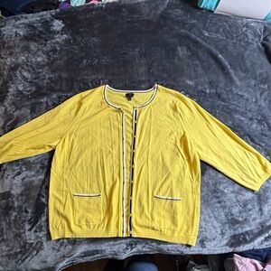 NWOT~Talbots pretty Lemon Yellow Cardigan with Navy & White Front Stripe